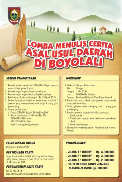 Lomba Menulis Cerita Asal Usul Daerah di Boyolali