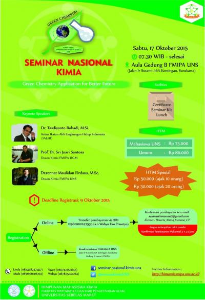 Seminar Nasional Kimia "Green Chemistry Application for Better Future"